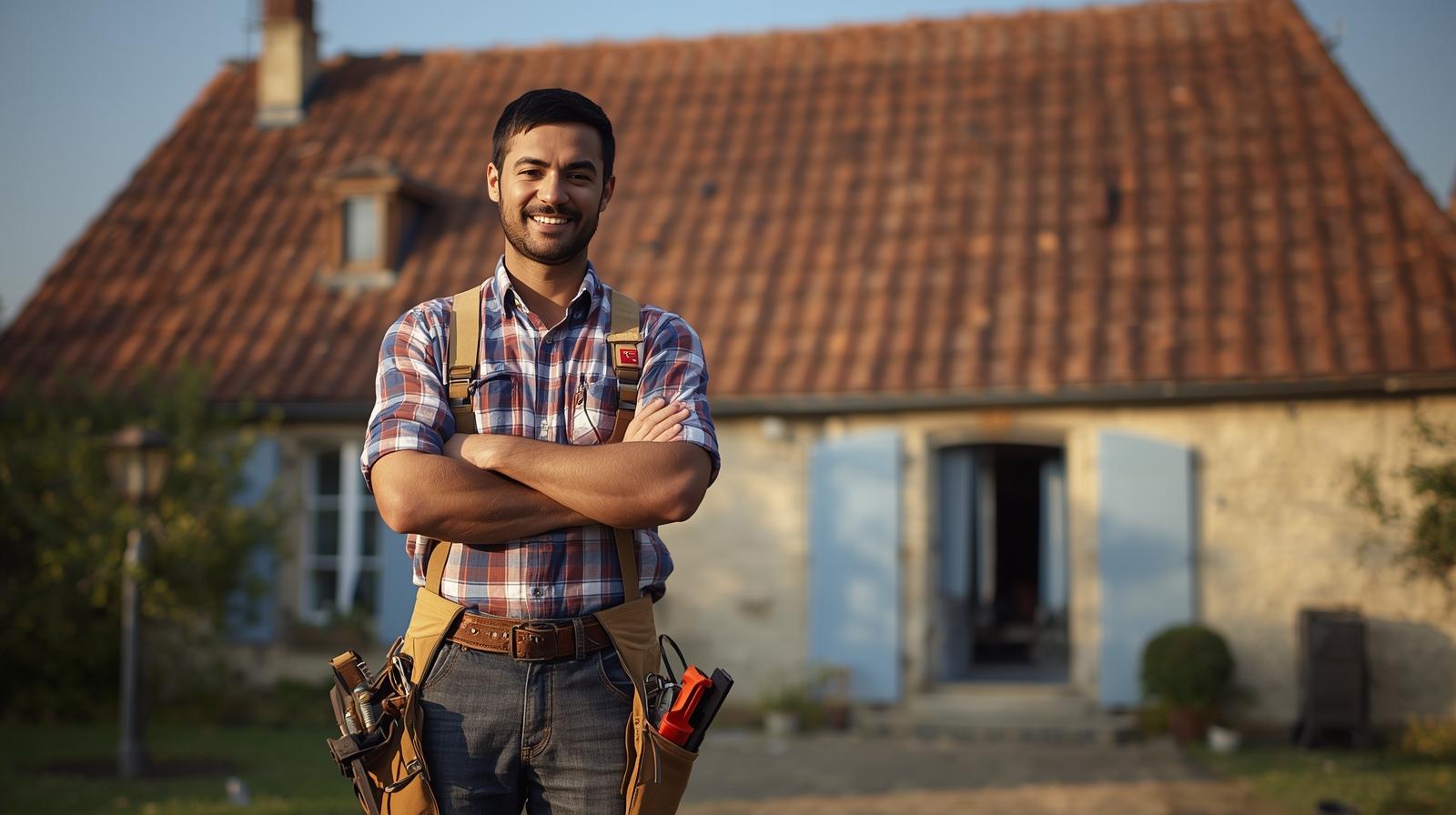 Chantier de rénovation de toiture en tuiles romanes réalisé par un couvreur à Gradignan sur une maison individuelle.